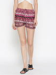 Sera Women Burgundy & White Printed Shorts