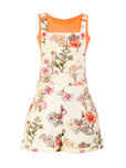 Naughty Ninos Off-White Floral Printed Dungaree with T-Shirt