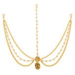 The Luxor Traditional Gold Plated Pearls Mang Tikka Mathapatti For Women (MGT6013)