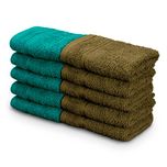 Swiss Republic Face Towels Set- Signature collection 630 GSM made with 100% ring spun extra soft cotton with quick dry and double stitch line for extra long durability - set of 10 face towels with 2 YEARS replacement GUARANTEE. (Dark Brown/Green)