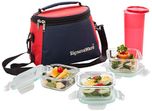 Signoraware Best Glass Lunch Box Set with Bag, 22cm, 4-Pieces, Transparent