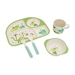 LuvLap Baby Bamboo Fibre Tableware Cutlery 5 pc Set - with Printed Spoon, fork, Mug, Bowl & Plate (Color and design may vary)