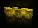 WhitePavo Yellow Flame Flickering LED 6 TeaLight Candles with Pearl White Rose Designer Paper Votive Wraps
