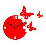 Sehaz Artworks Moon Butterfly Asymetric Wood Wall Clock (27 cm x 27 cm x 4 cm, SZA_PWC-Moon_Butterfly-Red_BlK)