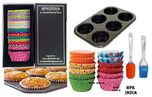 48 BAKING CUPS WITH 6 CUPS BAKING TRAY SPATULA AND BRUSH SET (MICROWAVE BAKING KIT )