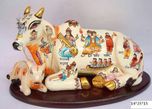vivx Kamdhenu Fortune Luck Sitting Cow with calf Statue Decorative Showpiece  -  26 cm(Polyresin, White)
