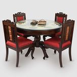 ExclusiveLane Teak Wood 4 Seater Round Dining Table In Warli & Dhokra Work -Dining Table Set Wooden Furniture For Home Dining Room Sets Patio Dining Tables Dining Set Wooden Dining Table Chair Set For Living Room Hall Table Chair Set