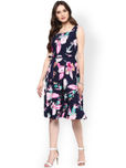 Harpa Women Navy Blue Printed A-Line Dress