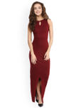 Miss Chase Women Maroon Solid Maxi Dress