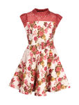 CUTECUMBER Girls Rust Brown & Off-White Floral Print A-Line Dress