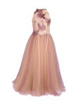 CUTECUMBER Girls Cream-Coloured & Purple Net Maxi Dress with Lace Detail