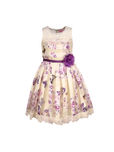 CUTECUMBER Girls Cream-Coloured & Purple Printed Fit & Flare Dress