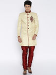 RG DESIGNERS Cream-Coloured & Maroon Embellished Sherwani