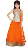 Galexy Fashion Girls Lehenga Choli Ethnic Wear Self Design Lehenga, Choli and Dupatta Set(Orange, Pack of 1)