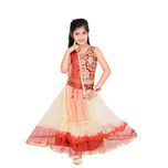 P R Enterprises Cream And Mahrun Net Baby Girls Lehenga Choli (Creamrun26_7-8 Years)