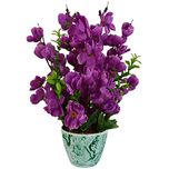 Thefancymart Artificial Blossom Flower Plant Purple Color (12 inchs/30 cms) Arrangement in Marble Finish Pot
