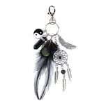 Generic Dreamcatcher With Black Agate & Feather Charm Keyring - Black And Silver
