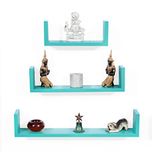 Forzza Ronald Wall Shelf, Set of 3 (Matt Finish, Blue)