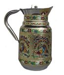 Indian Fine Stainless Steel water Pitcher , Meenakari decorative Jug , Table ware , Drink ware Home Kitchen Water Storage Vessel - 1.5 liter Capacity (Peacock )