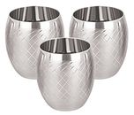 Kanishk Limo Chex Matt Designer Steel Glasses 260 ml Set of 3 Pcs, silver