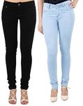Adbucks Silky Cotton Lycra Stretchable Womens Jeans (Combo of 2) (38, Icyblue+Black)