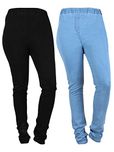 Danbro Womens Denim Jeggings Light Blue and Black (waist 36 inches) (pack of 2)