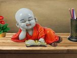 Karigaari India Polyresine Monks Buddha Reading Book Showpiece