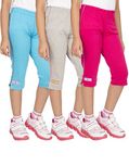 OCEAN RACE Girls Stylish attarctive colors Cotton Capris(3/4 th Pant)-Pack of 3-15183-8/9YRS