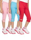 OCEAN RACE Girls Stylish attarctive colors Cotton Capris(3/4 th Pant)-Pack of 3-15181-10/11YRS