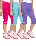 OCEAN RACE Girls Stylish attarctive colors Cotton Capris(3/4 th Pant)-Pack of 3-15182-10/11YRS