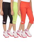 OCEAN RACE Girls Stylish attarctive colors Cotton Capris(3/4 th Pant)-Pack of 3-15177-6/7YRS
