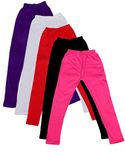 IndiWeaves Girls Cotton Super Soft Full Ankle Length Leggings (Pack of 5)_Purple::White::Red::Black::Pink_3-5 Years