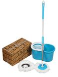 John Richard 360 Spin Floor Cleaning Easy Bucket PVC Mop with 2 Microfiber Heads Color May vary