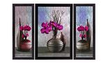 eCraftIndia Set Of 3 Pink Flower and Vase Satin Matt Texture UV Art Painting