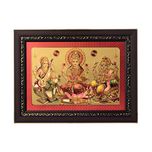eCraftIndia Laxmi Ganesh Saraswati Framed Synthetic Wood Laminated Golden Foil (38.1 cm x 1.3 cm x 28 cm)