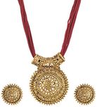 Ganapathy Gems Oxodised Brass With Thread Chain Red Metal Pendant For Women 4591