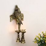 Aesthetic Decors Ganesh Wall Hanging 3 Diya Oil Lamp Brass Hanging Diya(Height: 9 inch)