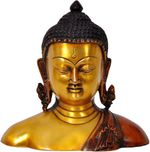 Aesthetic Decors Buddha Bust W Shawl in Nepali Red Decorative Showpiece  -  17.8 cm(Brass, Multicolor)