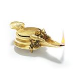 Kapasi Handicrafts Brass Akhand Oil Diyas for Puja Room / Hindu Nilavilakku Nandi Mukh Puja Diya / South Indian Vilakku Diva / Pooja Divi Oil lamp for Ghar Mandir Indian Collectible Articles (L 3 x 5 x H 2 Inches)