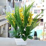 Reiki Crystal Products Beautiful Green & Yellow/Pink Artificial Bonsai Tree & Plant With Pot / Bonsai Tree For Indoor / Office / Home Decor Showpiece