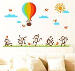 Happy walls Naughty Playful Monkeys On Hot Balloon & Garden Kids Room(120 cm X cm 170, Multicolor)