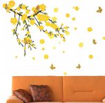 Happy walls Golden Yellow Flower Blossoms & Butterflies(90 cm X cm 110, Multicolor)
