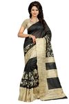 Kalika Printed Bhagalpuri Cotton Saree(Black, Beige)