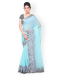 Inddus Blue Georgette & Chiffon Embellished Saree