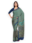 Ligalz Turquoise Blue Printed Poly Crepe Saree