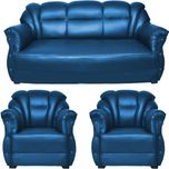 HOMESTOCK Leatherette 3 + 1 + 1 Blue Sofa Set