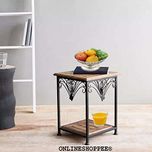 Onlineshoppee Wooden And Iron End Table Walnut And Black..