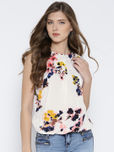 RARE Women Off-White & Peach-Coloured Printed Blouson Top
