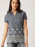 all about you from Deepika Padukone Women Blue Embroidered Shirt-Style Top
