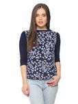 Vvoguish Dark Navy Flower Print Top VVPNTTP1033DNVY_XL